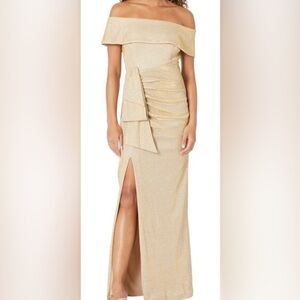NWT $299 Xscape 14W Gold Metallic Evening Gown $149